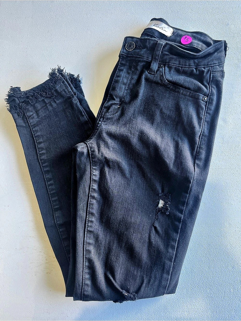 Kan Can Distressed Skinny Jeans in Black Waist 5